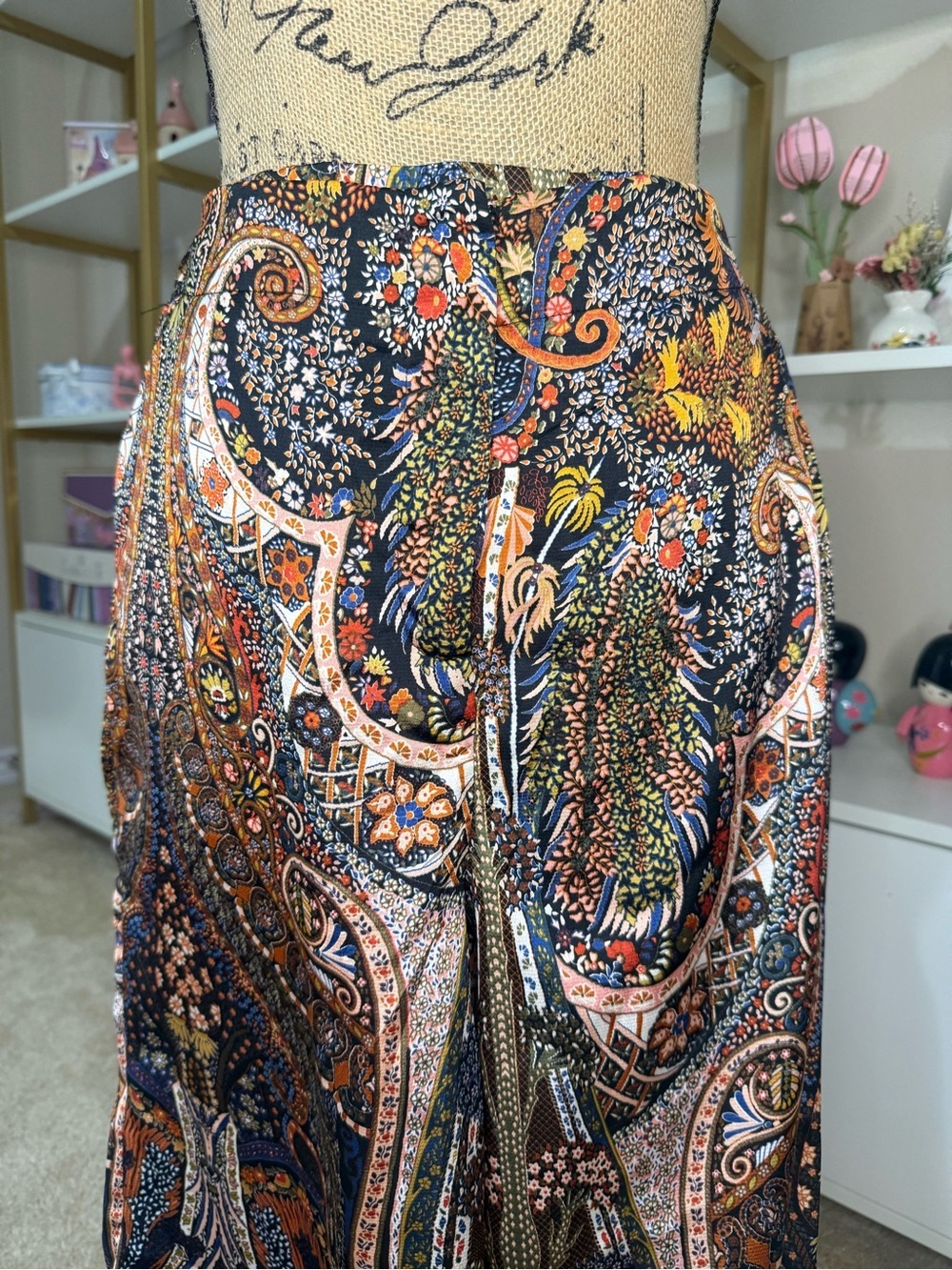 Flowy Boho Paisley Straight-Leg Pants